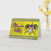 Carte Masque de bouffon Mardi Gras Arlequin (Fleur jaune)