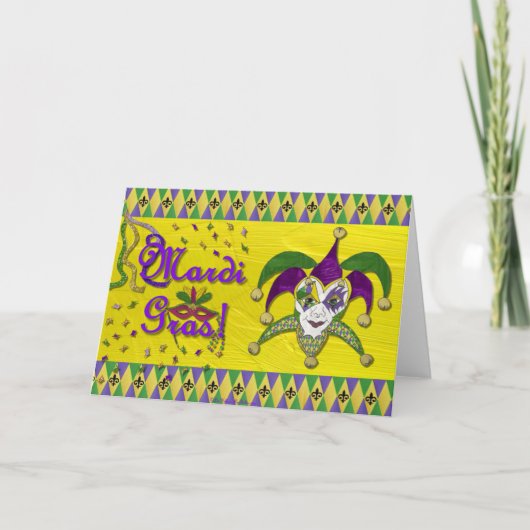 Carte Masque de bouffon Mardi Gras Arlequin (Devant)