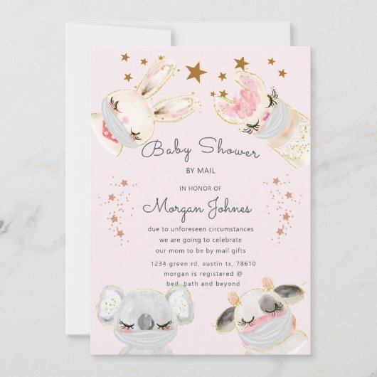 Carte masque pour bébés animaux Baby shower par mail inv (Devant)