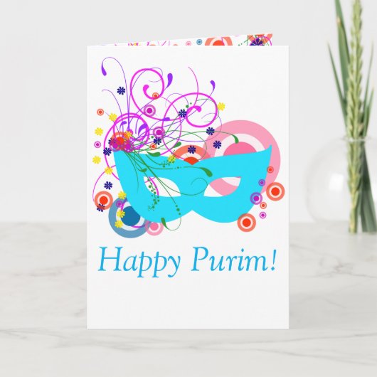Carte Masque turquoise de Purim avec des remous (Devant)