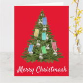 Carte Masque visage de l'arbre de Noël 2020 Joyeux masqu (Fleur jaune)