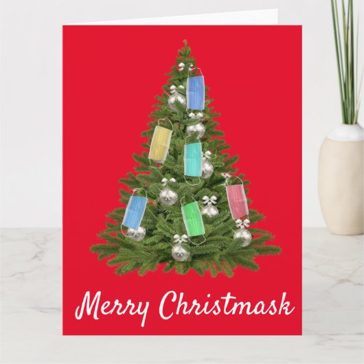 Carte Masque visage de l'arbre de Noël 2020 Joyeux masqu (Devant)