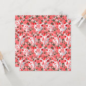 Carte Masques Kitsune et camélia fleurie sur rose (Devant/Arrière en situation)