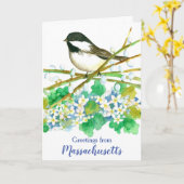 Carte Massachusetts Salutation d'État aux oiseaux chiche (Fleur jaune)