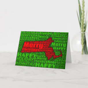 Carte Massachusetts Word Art Christmas Card Holida