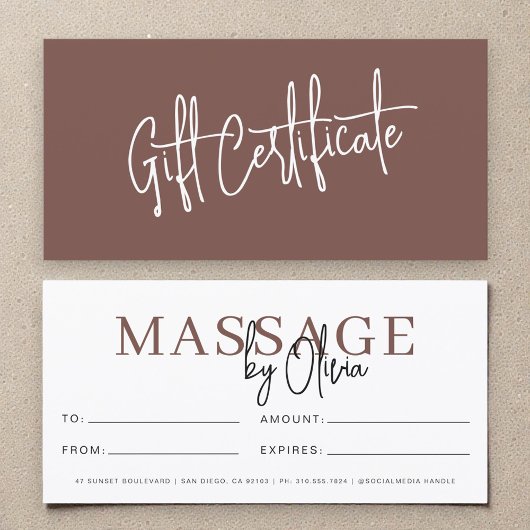 Carte Massage Therapist Terracotta Gift Certificates