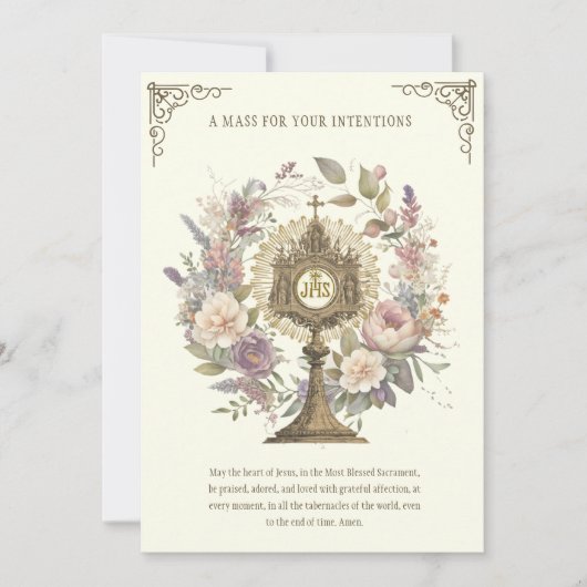 Carte Masse Offrir Floral Divine Loue l'Eucharistie (Devant)