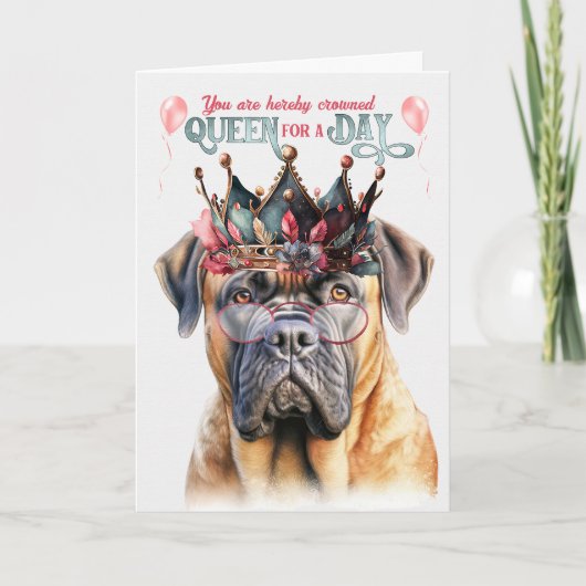 Carte Mastiff Dog Queen pour une journée d'anniversaire (Devant)