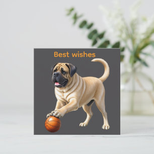 Carte Mastiff Dogue Anglaise avec ballon en vacances