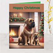Carte Mastiff Dogue de Noël Cheminée (Fleur jaune)