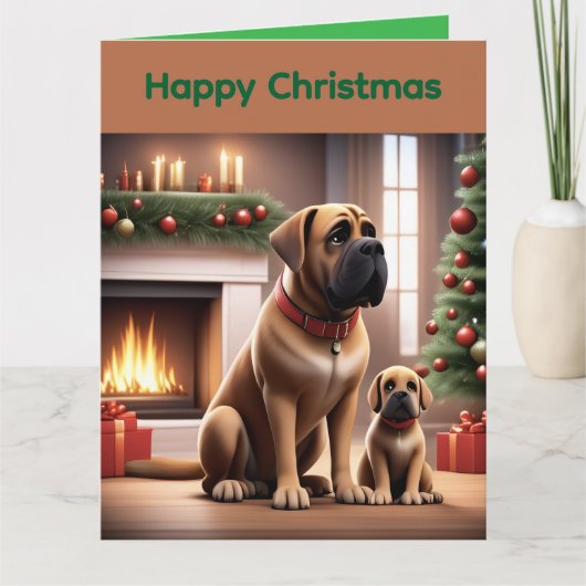 Carte Mastiff Dogue de Noël Cheminée (Devant)
