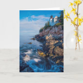 Carte Matin Sun au phare bas de port (Fleur jaune)