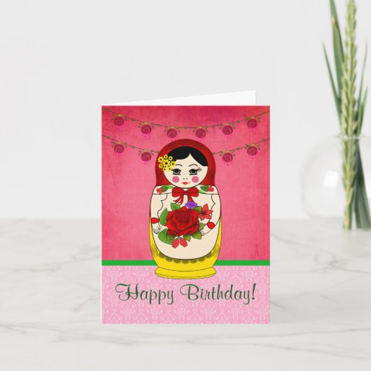 Carte Matryoshka Babushka Doll Damask Birthday (Devant)
