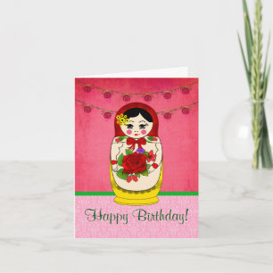 Carte Matryoshka Babushka Doll Damask Birthday