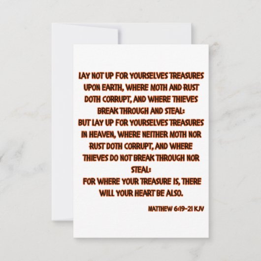 Carte Matthieu 6:19-21 KJV Bible Scripture Salutation (Devant)