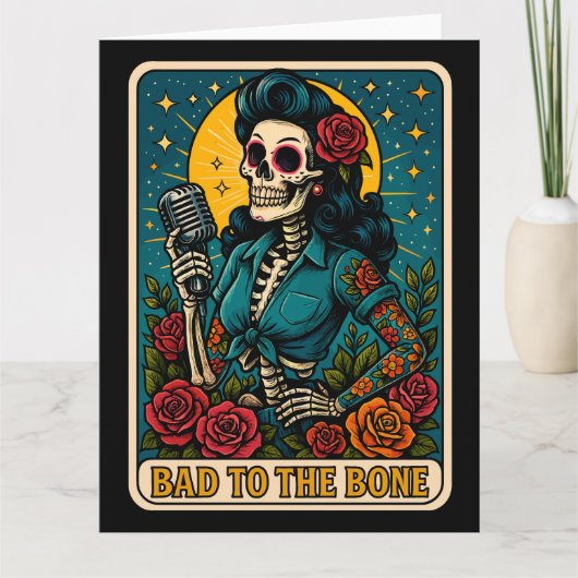 Carte Mauvais à Bone Retro Squelette chanteur (Devant)