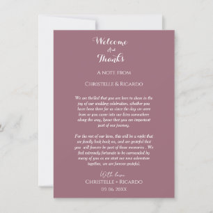Carte Mauve Bienvenue et merci Mariage note
