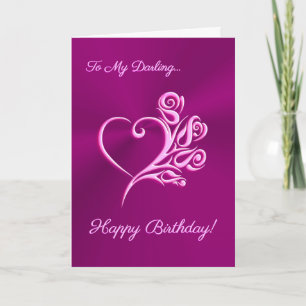 Carte Mauve Coeur et Roses, Romantic Joyeux Anniversaire