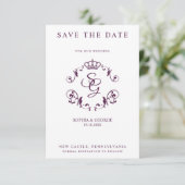 Carte Mauve Ornamental Border with Crown & Initials (Debout devant)