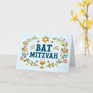 Carte MAZEL TOV BAT MITZVAH Floral juif personnalisable