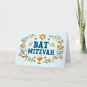 Carte MAZEL TOV BAT MITZVAH Floral juif personnalisable (Devant)