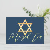 Carte Mazel Tov Étoile de David, Bleu Jaune Or (Debout devant)