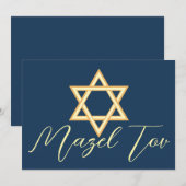 Carte Mazel Tov Étoile de David, Bleu Jaune Or (Devant / Derrière)