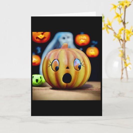 Carte MCM vintage Citrouille pétrifié Halloween (Fleur jaune)