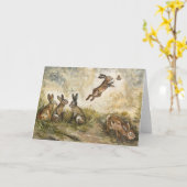 Carte Meadow Matchup Playful Hares in a Meadow  (Fleur jaune)