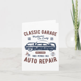 Carte Mécanicien de garage de voiture classique en servi