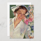 Carte Médecine Vintage, Infirmière heureuse en uniforme (Devant / Derrière)