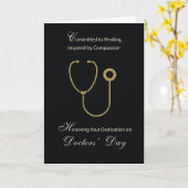 Carte Médecins Jour Gold Effet Stethoscope sur Black (Fleur jaune)