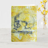 Carte Médias mixtes crâne vintage, Halloween (Fleur jaune)