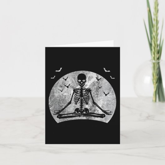 Carte Méditer Skeleton Yoga Lover Halloween Coût Lune (Devant)