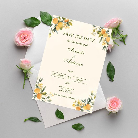 Carte Mediterranean Citrus Botanical Save the Date