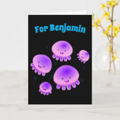 Carte Méduse rose violet mignonne dessin animé kawaii (Fleur jaune)