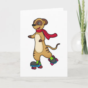 Carte Meerkat comme patineur avec patins à rouleaux