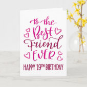 Carte Meilleur Ami 19e anniversaire Typographie en rose (Fleur jaune)