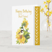 Carte Meilleur Ami Anniversaire Poème Chickadee & Sunflo (Fleur jaune)