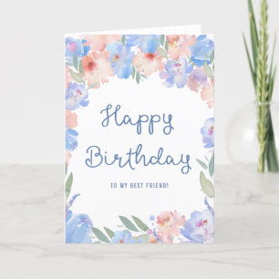 Carte Meilleur Ami Blue Rose Floral Aquarelle Anniversai