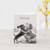 Carte Meilleur ami de dachshund vintage (Fleur jaune)