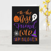 Carte Meilleur ami Halloween en orange et violet (Fleur jaune)