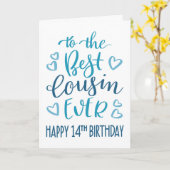 Carte Meilleur Cousin 14ème anniversaire de typographie (Fleur jaune)