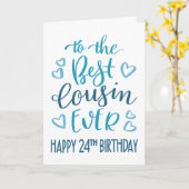 Carte Meilleur Cousin 24e anniversaire de typographie en (Fleur jaune)