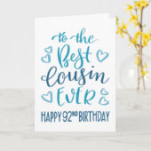Carte Meilleur Cousin Ever 92ème Anniversaire Typographi (Fleur jaune)