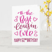 Carte Meilleur Cousin Ever 92ème Anniversaire Typographi (Fleur jaune)