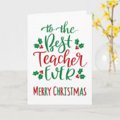 Carte Meilleur enseignant Joyeux Noël Typographie (Fleur jaune)
