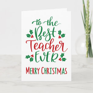 Carte Meilleur enseignant Joyeux Noël Typographie