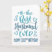 Carte Meilleur Mari 100e anniversaire Typographie bleue (Fleur jaune)