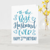 Carte Meilleur Mari 27e anniversaire Typographie en bleu (Fleur jaune)